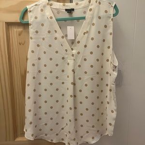 Brand new! Sleeveless cream and gold polka dot blouse